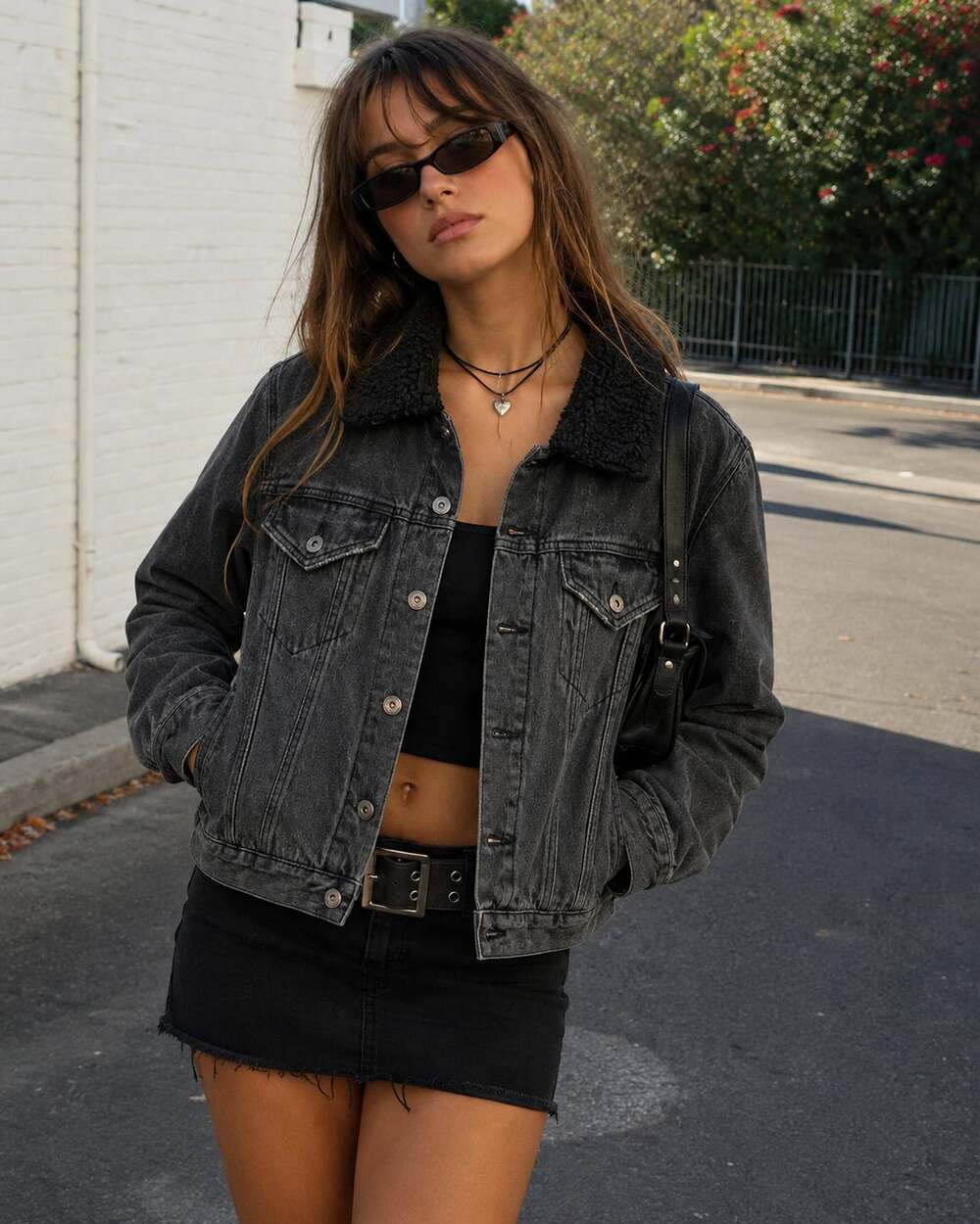 Pistola Black Sherpa Lined Denim Trucker Jacket – Women’s Medium Y2K Grunge